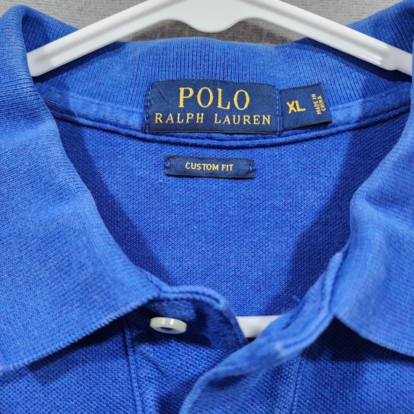Polo Ralph Lauren Polo Shirt Mens XL Blue Solid Custom Fit 100% Cotton Vintage - Picture 2 of 16